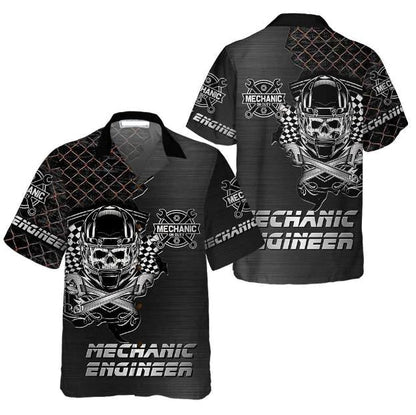 Cool Skull Mechanic Engineer Net Dark Grey Background Hawaiian Shirt, Hawaiian Shirt Gift, Christmas Gift