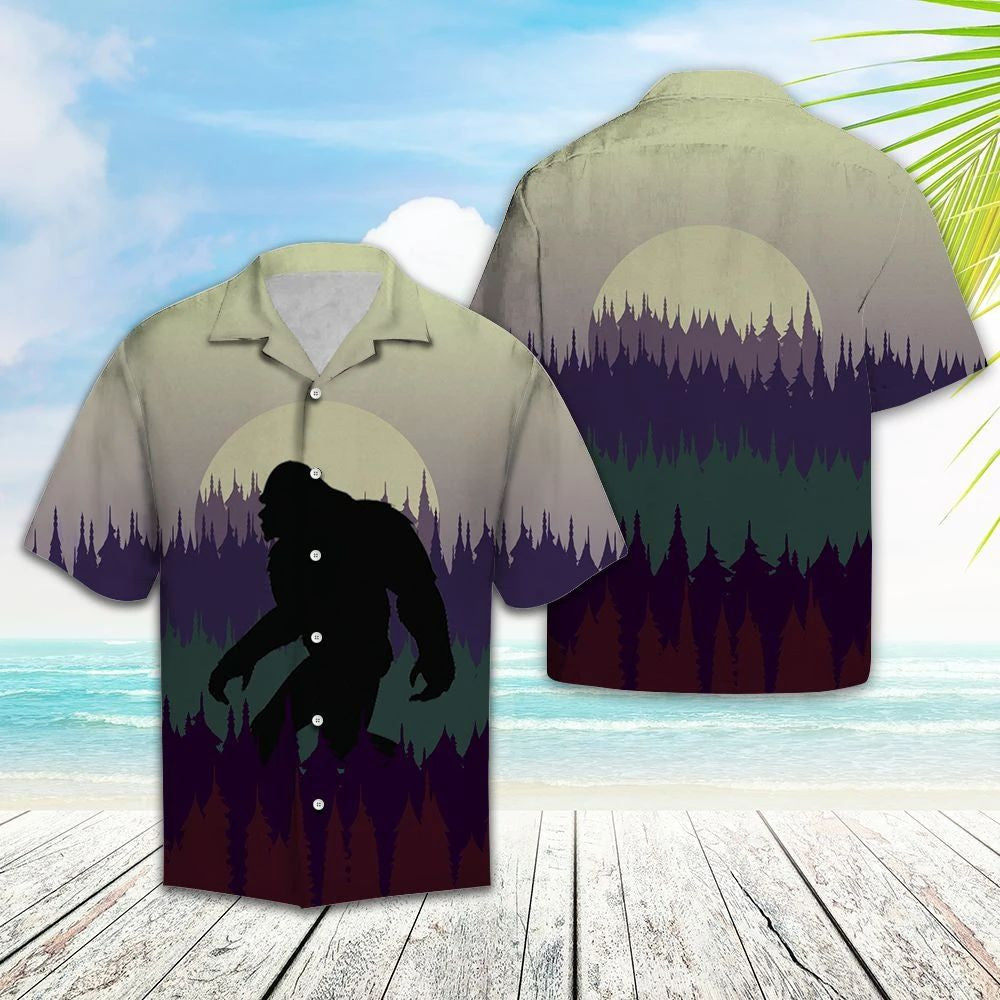 Finding Bigfoot In Deep Forest Under Moonlight Hawaiian Shirt, Hawaiian Shirt Gift, Christmas Gift