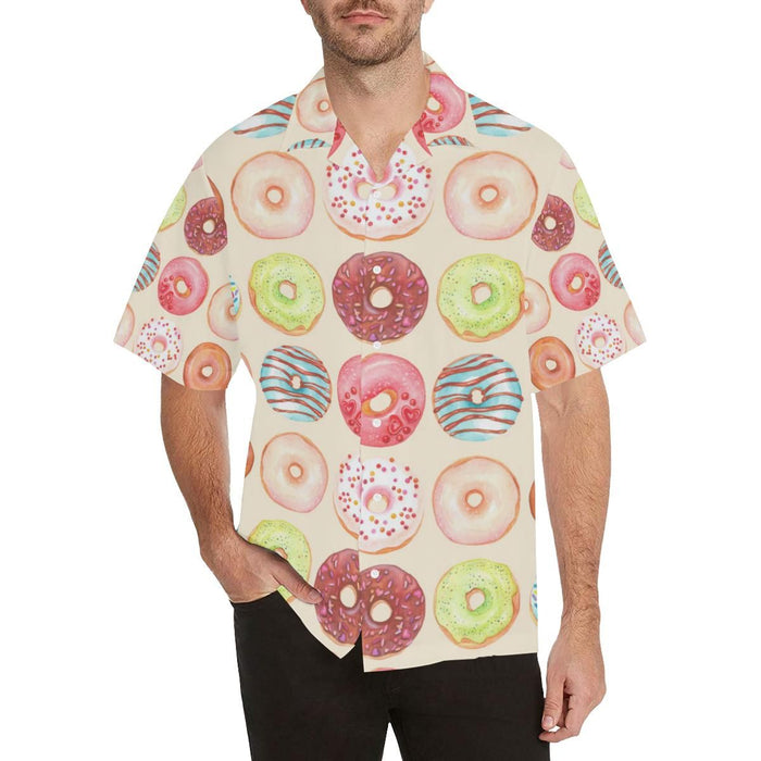 Donut Pattern Men'S All Over Print Hawaiian Aloha Shirt Hawaiian Shorts Beach Short Sleeve_Hawaiian Shirt Gift, Christmas Gift