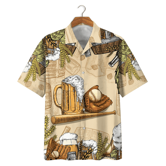 Classic Baseball And Beer For Life Background Hawaiian Shirt, Hawaiian Shirt Gift, Christmas Gift