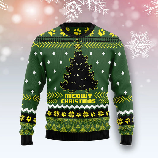 Black Cat Christmas Tree unisex womens & mens, couples matching, friends, funny family ugly christmas holiday sweater gifts