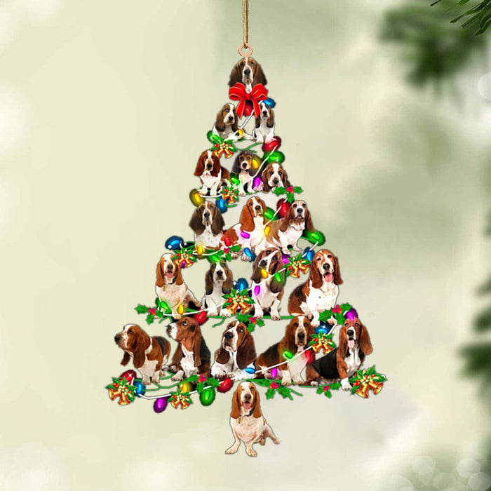 Basset Hound-Christmas Tree Lights-Two Sided Christmas Plastic Hanging Ornament, Christmas Ornament Gift, Christmas Gift, Christmas Decoration