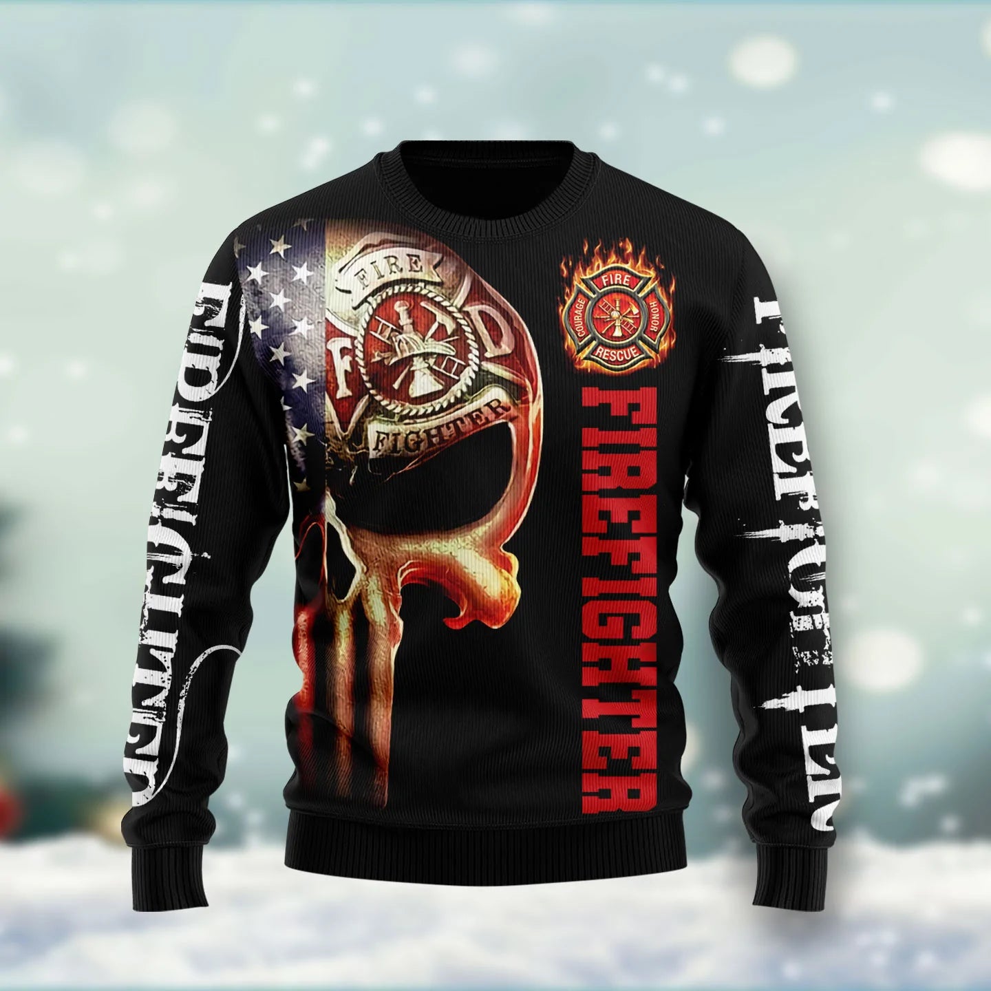 Firefighter unisex womens & mens, couples matching, friends, funny family ugly christmas holiday sweater gifts, Christmas Ugly Sweater