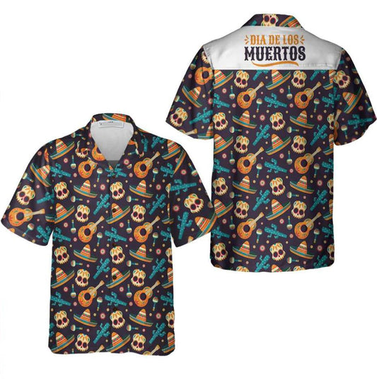 Day Of The Dead Guitar Sombrero Skull Hawaiian Shirt, Hawaiian Shirt Gift, Christmas Gift