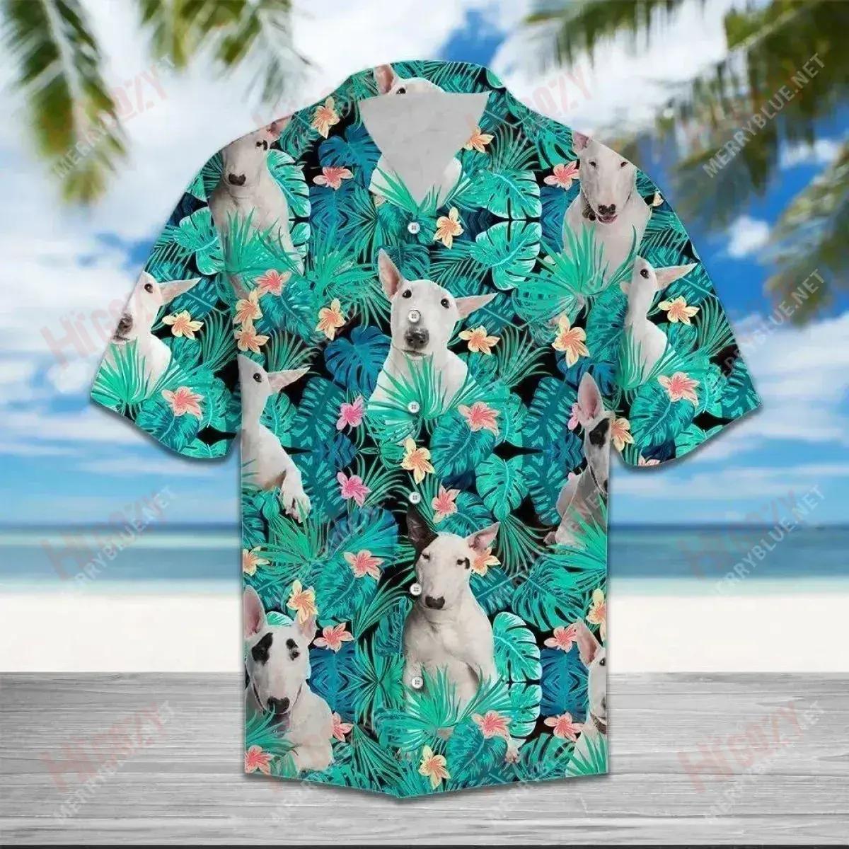 Bull Terrier Tropical - Hawaiian Shirt Vacation Short Sleeve Hawaiian Crazy Shirts Funny Hawaiian Shirts, Hawaiian Shirt Gift, Christmas Gift