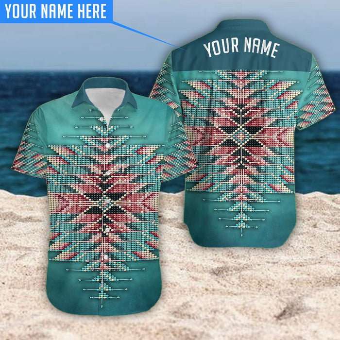 Native American Custom Name Unique Design Turquoise Theme Hawaiian Shirt, Hawaiian Shirt Gift, Christmas Gift