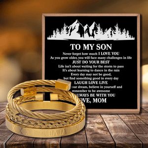 Mom To Son - Just Do Your Best Roman Numeral Bangle Weave Bracelets Set