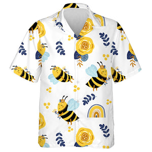 Summer Bees And Rainbows With Flowers Hawaiian Shirt,Hawaiian Shirt Gift, Christmas Gift