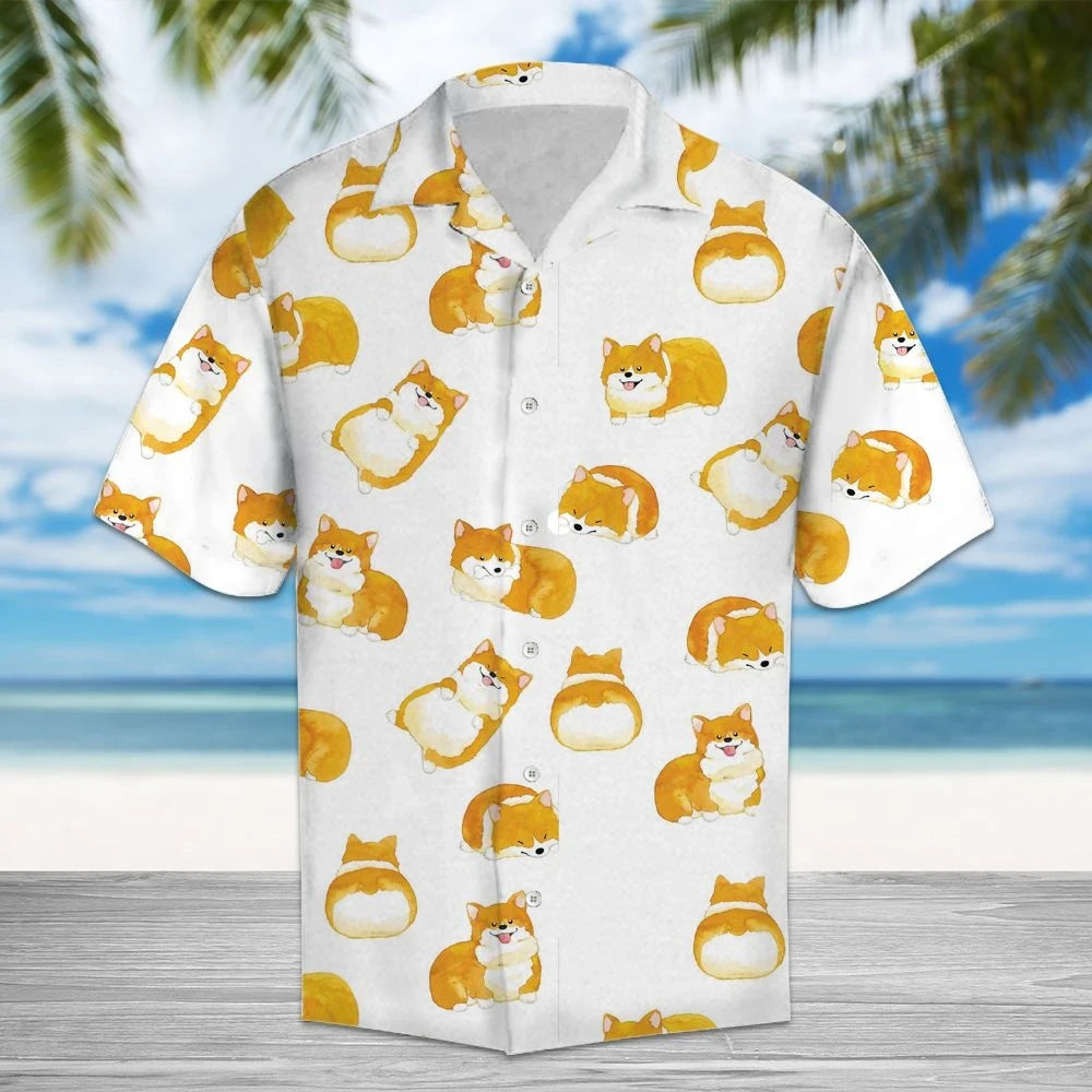 Cute Shiba Inu Activities In A Day Pattern Hawaiian Shirt, Hawaiian Shirt Gift, Christmas Gift
