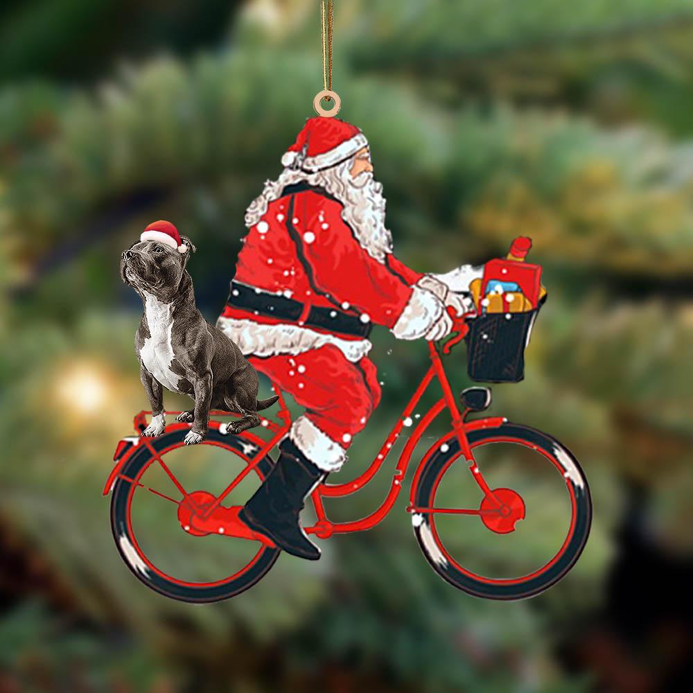 Santa Claus Riding A Bike With Staffordshire Bull Terrier (2)-Two Sided Ornament,Christmas Gift,Christmas Decoration