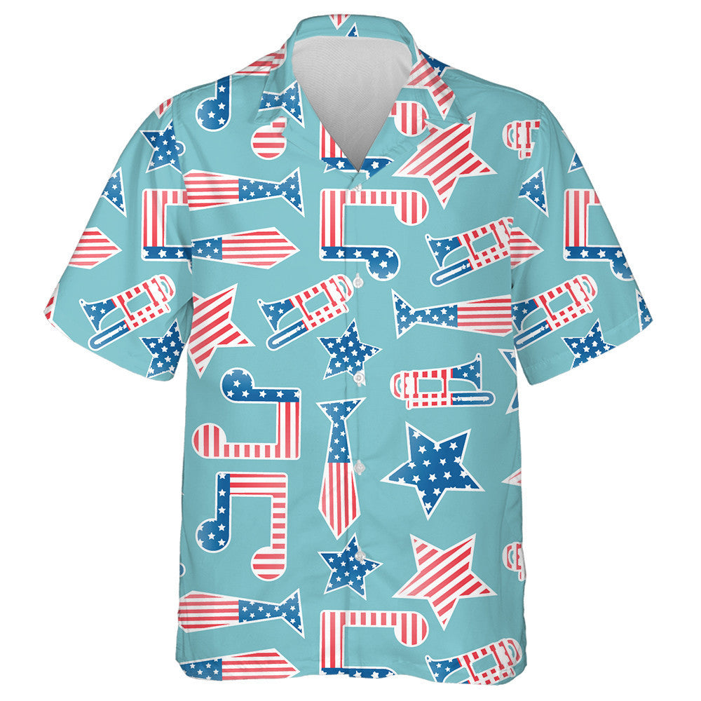 American Independence Day National Symbols On Blue Background Hawaiian Shirt, Hawaiian Shirt Gift, Christmas Gift