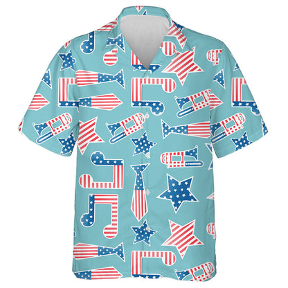 American Independence Day National Symbols On Blue Background Hawaiian Shirt, Hawaiian Shirt Gift, Christmas Gift