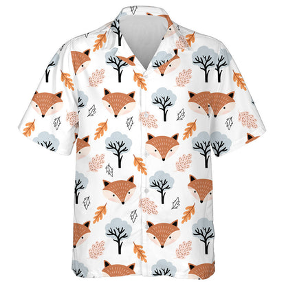 Autumnal Cute Fox Leaves And Trees Cartoon Design Hawaiian Shirt, Hawaiian Shirt Gift, Christmas Gift