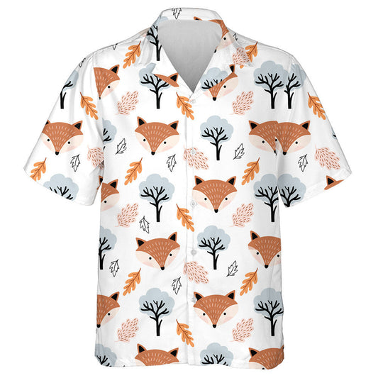 Autumnal Cute Fox Leaves And Trees Cartoon Design Hawaiian Shirt, Hawaiian Shirt Gift, Christmas Gift