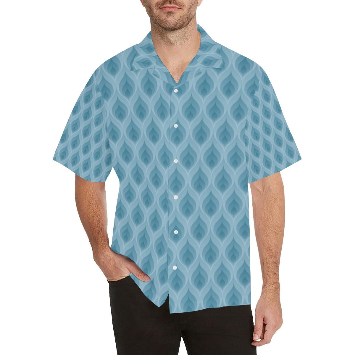 Blue Flame Fire Pattern Men's All Over Print Hawaiian Aloha Shirt Hawaiian Shorts Beach Short Sleeve,Hawaiian Shirt Gift, Christmas Gift