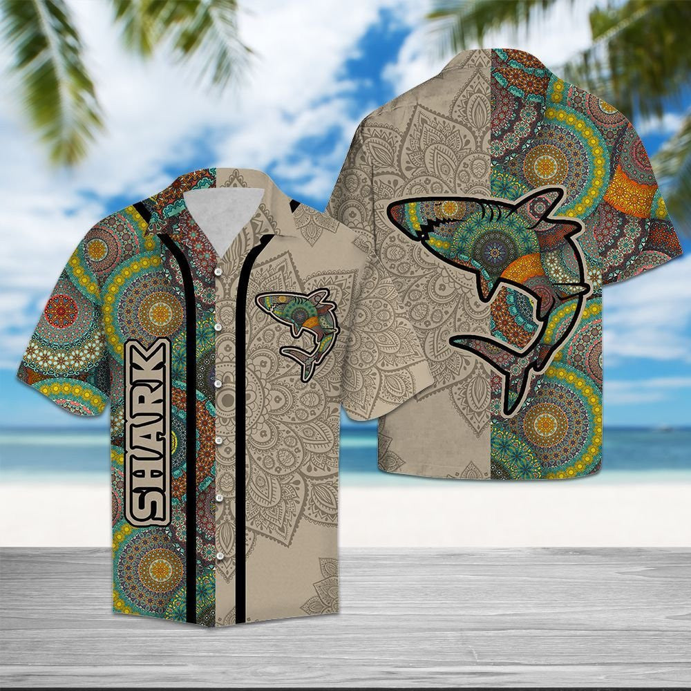 Bohemian Shark Mandala Flowers Design Hawaiian Shirt, Hawaiian For Gift