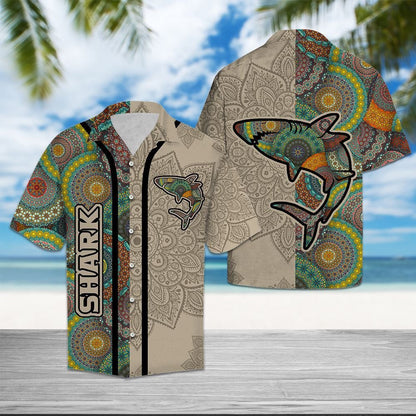 Bohemian Shark Mandala Flowers Design Hawaiian Shirt, Hawaiian For Gift