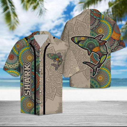 Bohemian Shark Mandala Flowers Design Hawaiian Shirt, Hawaiian For Gift