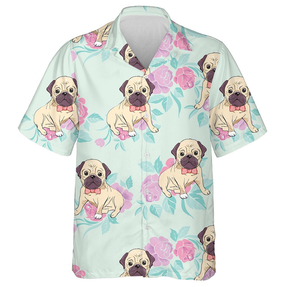 Bulldog On The Pink Flower Garden Hawaiian Shirt, Hawaiian For Gift