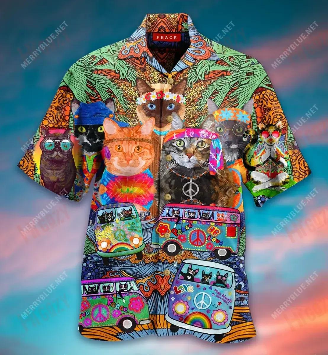 Make Biscuits, Not War Hippie Cat Short Hawaiian Shirt Summer Hawaiian T Shirts Vintage Hawaiian Shirts Crazy Shirts Hawaii, Hawaiian Shirt Gift, Christmas Gift