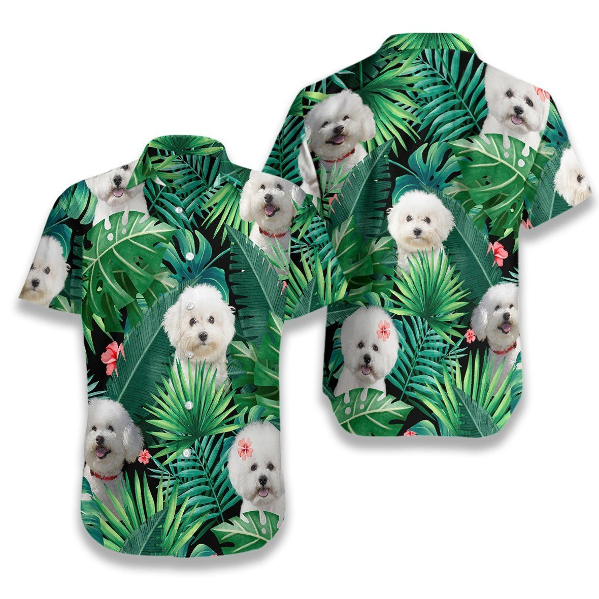 Tropical Bichon Frise Seamless Background Design Hawaiian Shirt,Hawaiian Shirt Gift, Christmas Gift