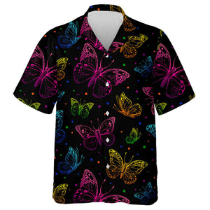 Abstract Neon Pink Blue And Purple Butterfly Silhouette Hawaiian Shirt, Hawaiian Shirt Gift, Christmas Gift