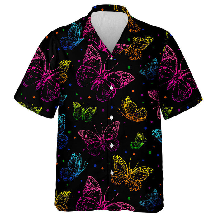 Abstract Neon Pink Blue And Purple Butterfly Silhouette Hawaiian Shirt, Hawaiian Shirt Gift, Christmas Gift