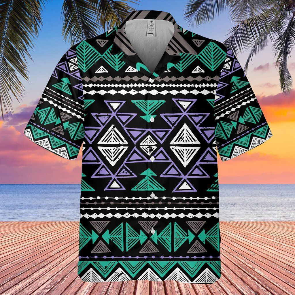 Purple And Green Triangle Geometric Hawaiian Shirt,Hawaiian Shirt Gift, Christmas Gift