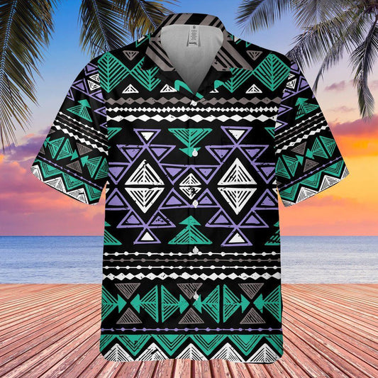 Purple And Green Triangle Geometric Hawaiian Shirt,Hawaiian Shirt Gift, Christmas Gift