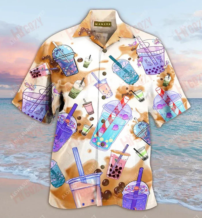 Amazing Bubble Tea Unisex Short Sleeve Shirt Vacation Hawaiian T Shirts Best Hawaiian Shirts Hawaiian Shirts For Women, Hawaiian Shirt Gift, Christmas Gift