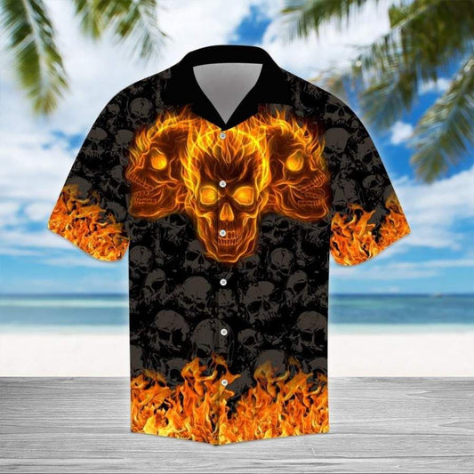 Burning Skulls Hawaiian Shirts, Hawaiian Shirt Gift, Christmas Gift