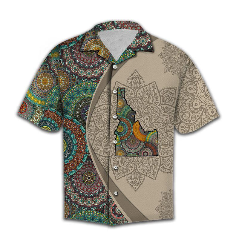 Antique Map Of Idaho Mandala Flower Patchwork Pattern Hawaiian Shirt, Hawaiian Shirt Gift, Christmas Gift