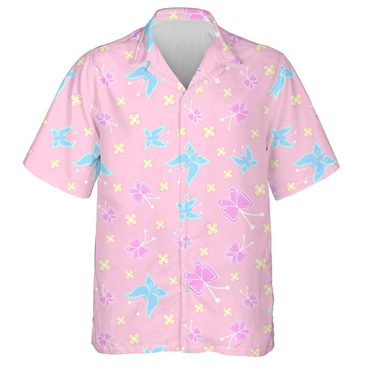 Flowers Marshmallows Of Butterflies On Pink Hawaiian Shirt,Hawaiian Shirt Gift, Christmas Gift