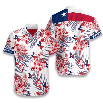 Texas Proud Beautiful Red Flower Pattern Hawaiian Shirt, Hawaiian Shirt Gift, Christmas Gift