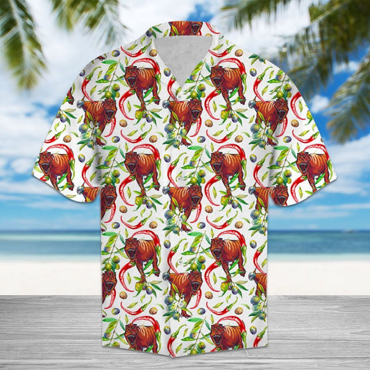 Hot Red Chili Peppers And T-rex Pattern Hawaiian Shirt, Hawaiian Shirt Gift, Christmas Gift