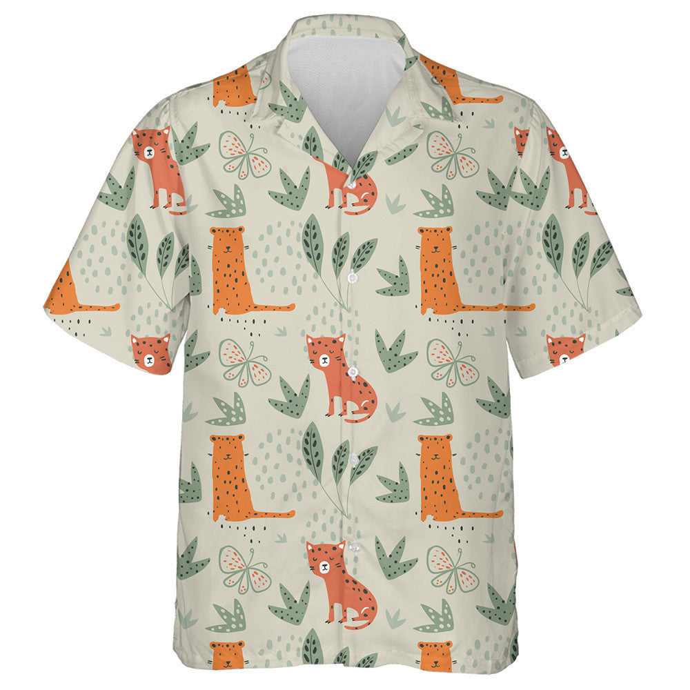 Wild African Summer Funny Leopards And Tropical Elements Hawaiian Shirt, Hawaiian Shirt Gift, Christmas Gift