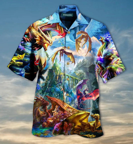 Jurassic World Colorful Flying Dragons In Sky Hawaiian Shirt, Hawaiian Shirt Gift, Christmas Gift