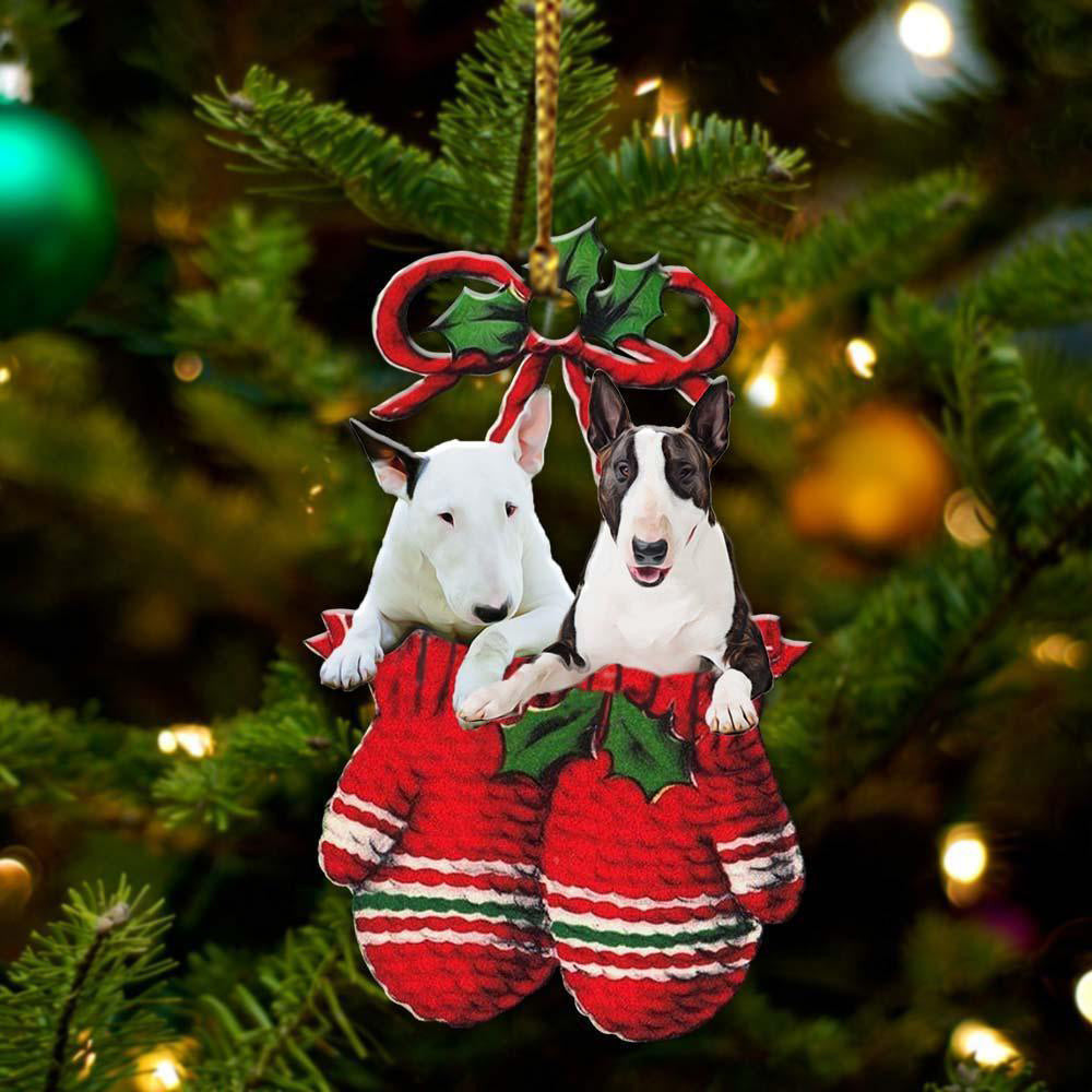 Bull terrier Inside Your Gloves Christmas Holiday-Two Sided Christmas Plastic Hanging Ornament, Happy Christmas Ornament, Christmas Gift, Christmas Decoration