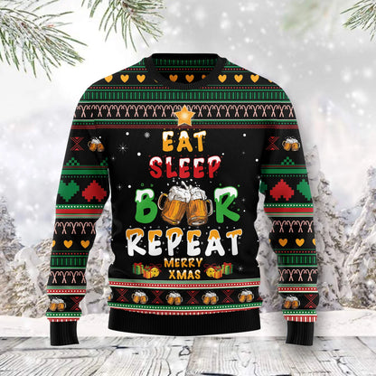 Eat Sleep Beer unisex womens & mens, couples matching, friends, funny family ugly christmas holiday sweater gifts, Christmas Ugly Sweater