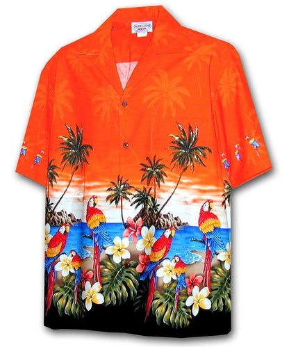 Macaw Madness Orange Hawaiian Aloha Shirt Hawaiian Shorts Beach Short Sleeve, Hawaiian Shirt Gift, Christmas Gift