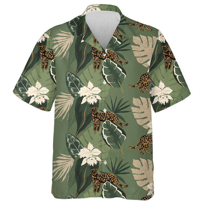 Hand Drawn Abstract Jungle With Leopards Hawaiian Shirt, Hawaiian For Gift