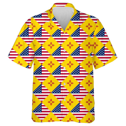 United States And New Mexico Flags Rhombus Pattern Hawaiian Shirt, Hawaiian Shirt Gift, Christmas Gift