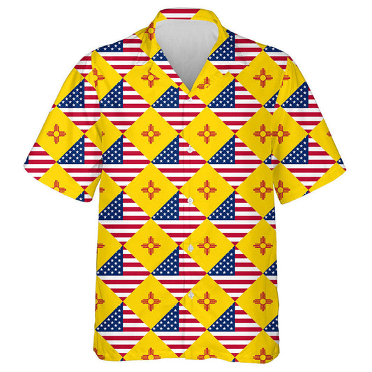 United States And New Mexico Flags Rhombus Pattern Hawaiian Shirt, Hawaiian Shirt Gift, Christmas Gift