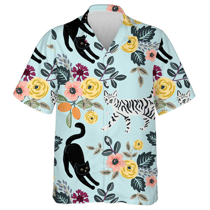 Cute Cats And Floral Bouquets On The Light Blue Hawaiian Shirt, Hawaiian Shirt Gift, Christmas Gift