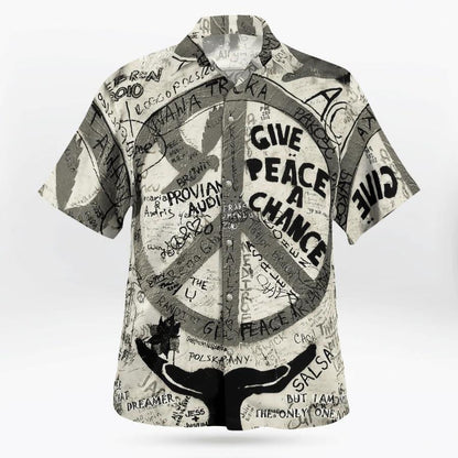 Hippie Give Peace A Change Black White Design Hawaiian Shirt, Hawaiian Shirt Gift, Christmas Gift