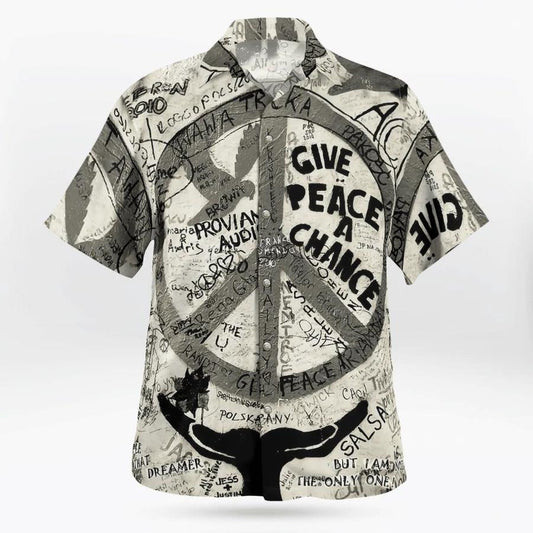 Hippie Give Peace A Change Black White Design Hawaiian Shirt, Hawaiian Shirt Gift, Christmas Gift