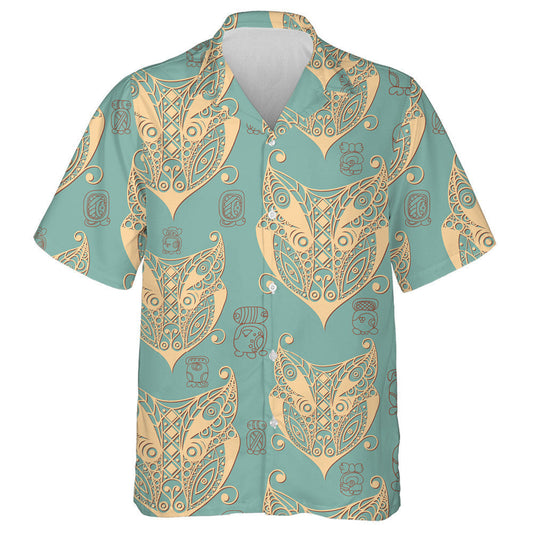 Maya Art Boho With Wolf Aztec Background Texture Hawaiian Shirt, Hawaiian Shirt Gift, Christmas Gift