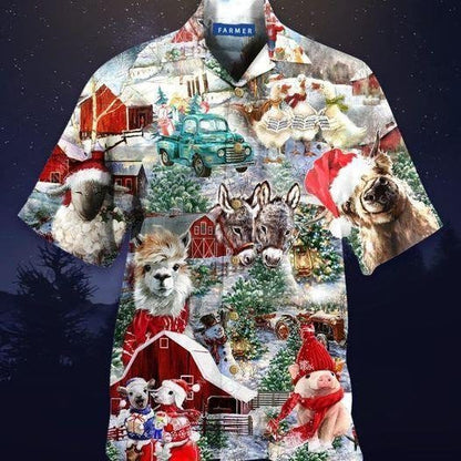 Happy Farm On Christmas Holiday Themed Hawaiian Shirt, Hawaiian For Gift