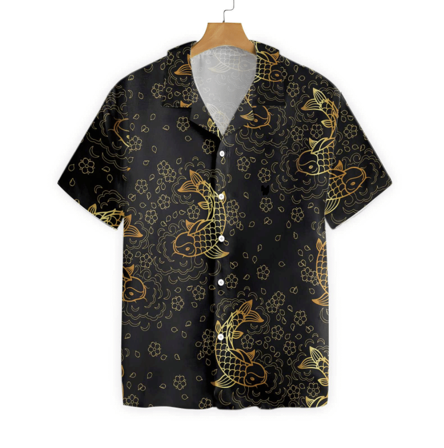 Koi Fish Seamless On Dark Pattern Hawaiian Shirt, Hawaiian For Gift