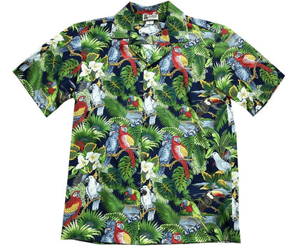 Parrot Domination Navy Hawaiian Aloha Shirt Hawaiian Shorts Beach Short Sleeve, Hawaiian Shirt Gift, Christmas Gift